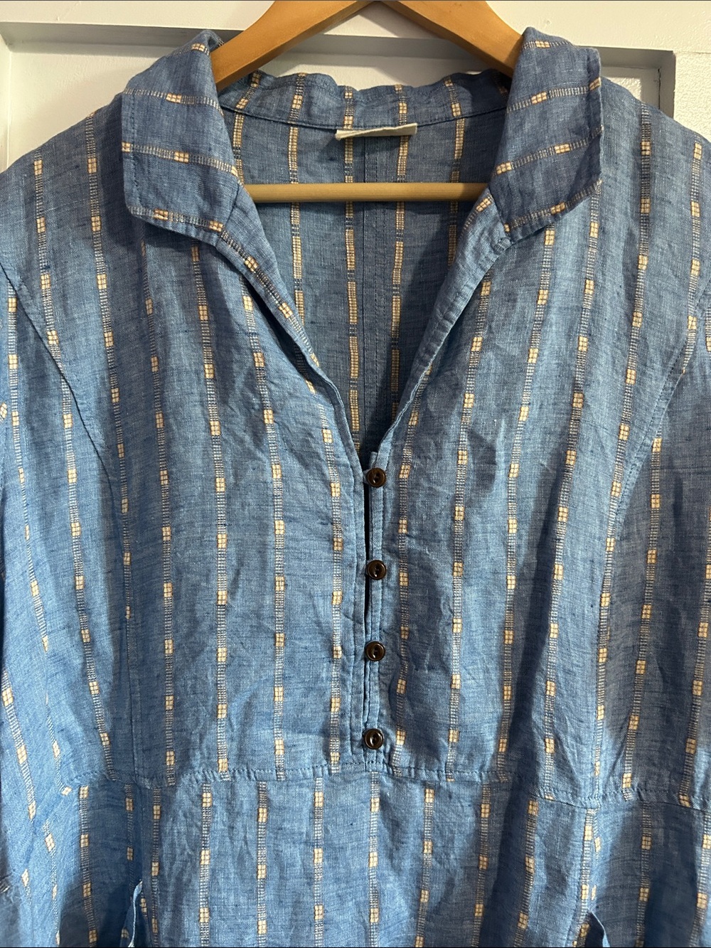 Poetry Striped Dress Délavé Linen & Cotton Blue Shirt with Yellow Stripe 16 - Picture 5 of 11